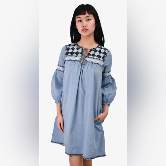 ULLA JOHNSON August Mini Dress in Chambray Size 4 - Picture 2 of 12